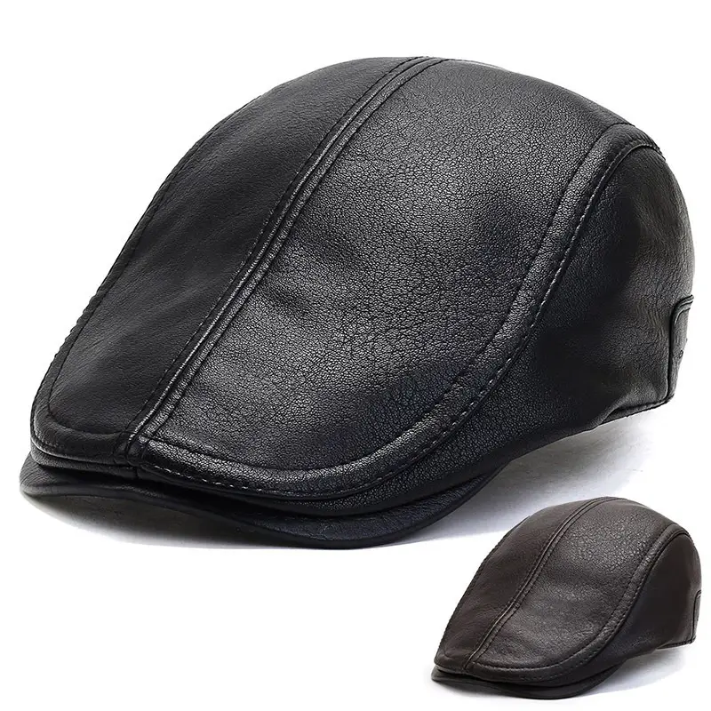 Winter Men's Faux Leather Peaked Hat - Image 3