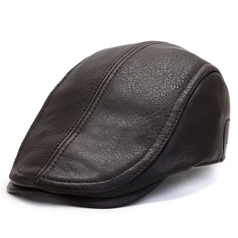 Winter Men's Faux Leather Peaked Hat - Image 5