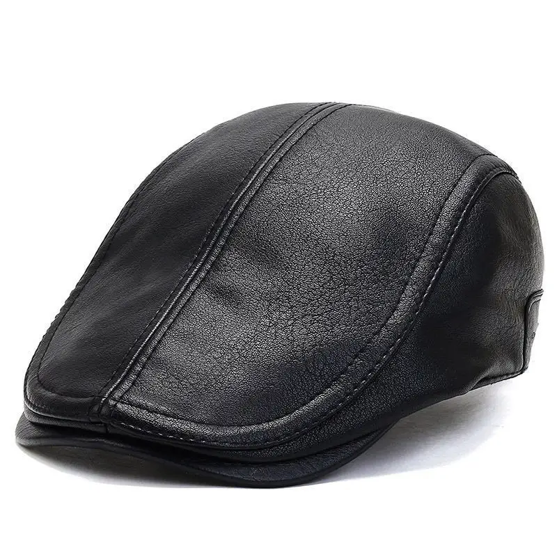 Winter Men's Faux Leather Peaked Hat - Image 6