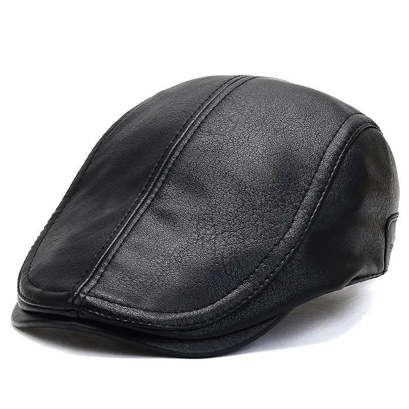 Winter Men's Faux Leather Peaked Hat - Image 7