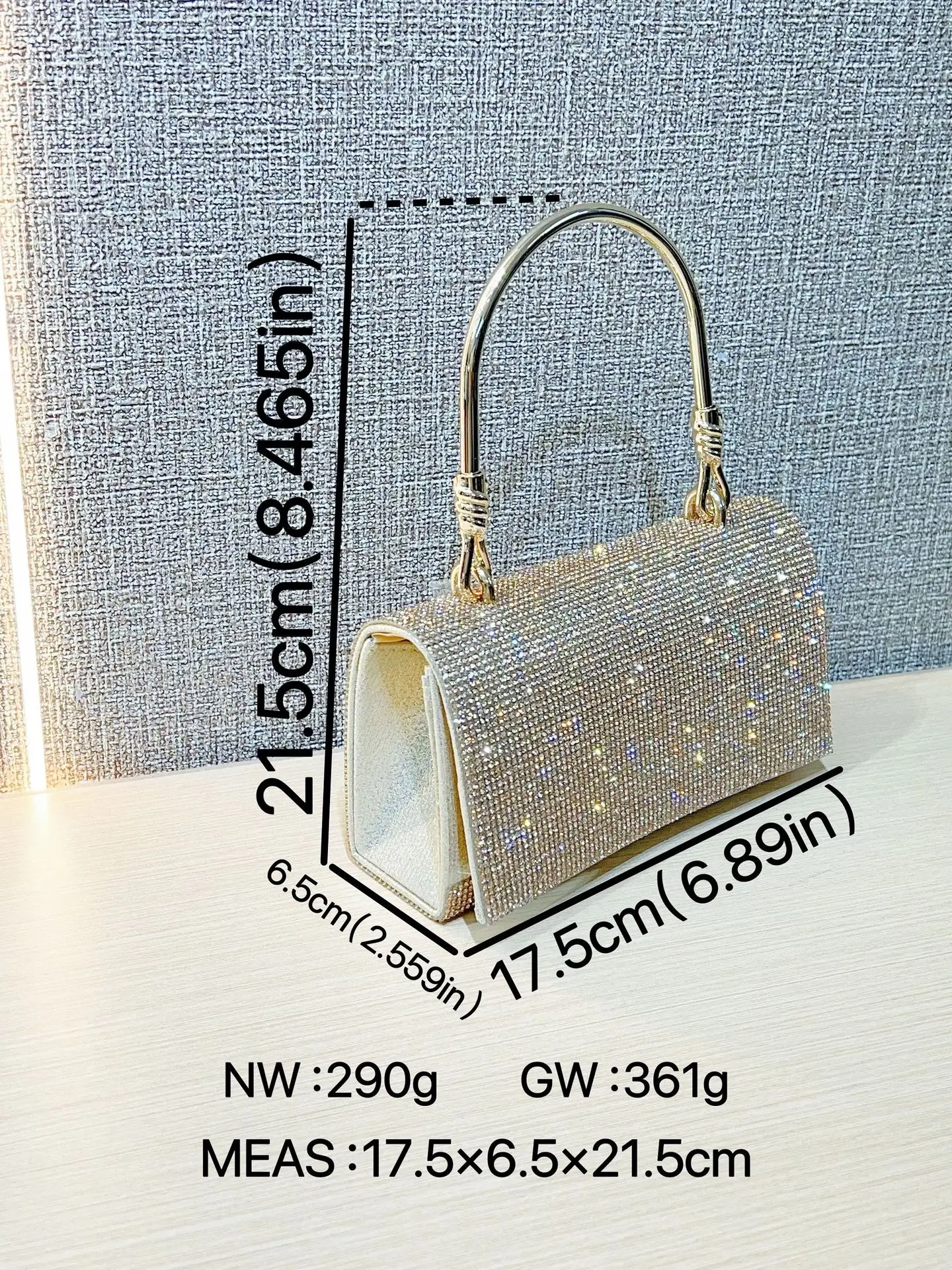 Full Diamond Shiny Gold Handbag for Women - Image 9