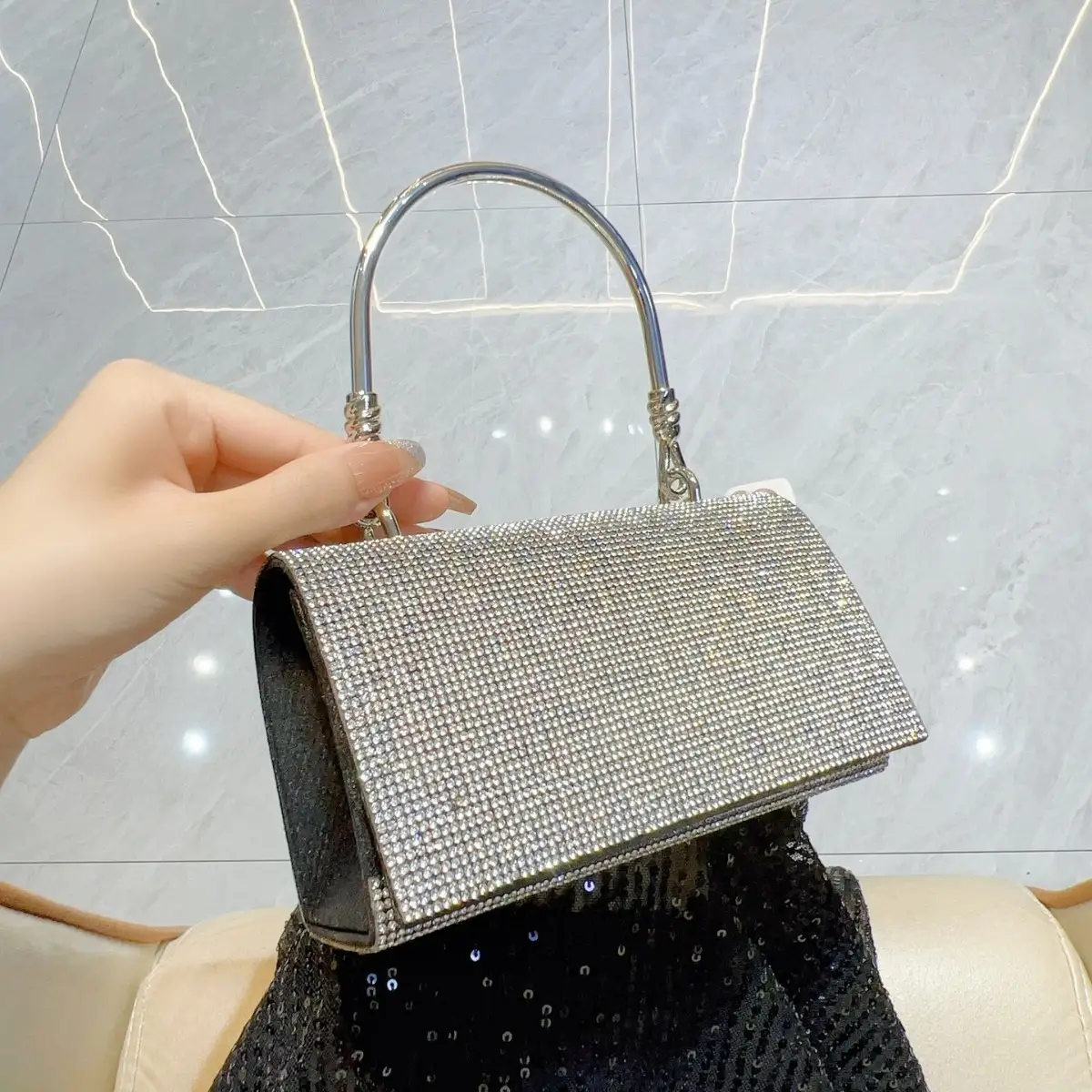 Full Diamond Shiny Gold Handbag for Women - Image 2