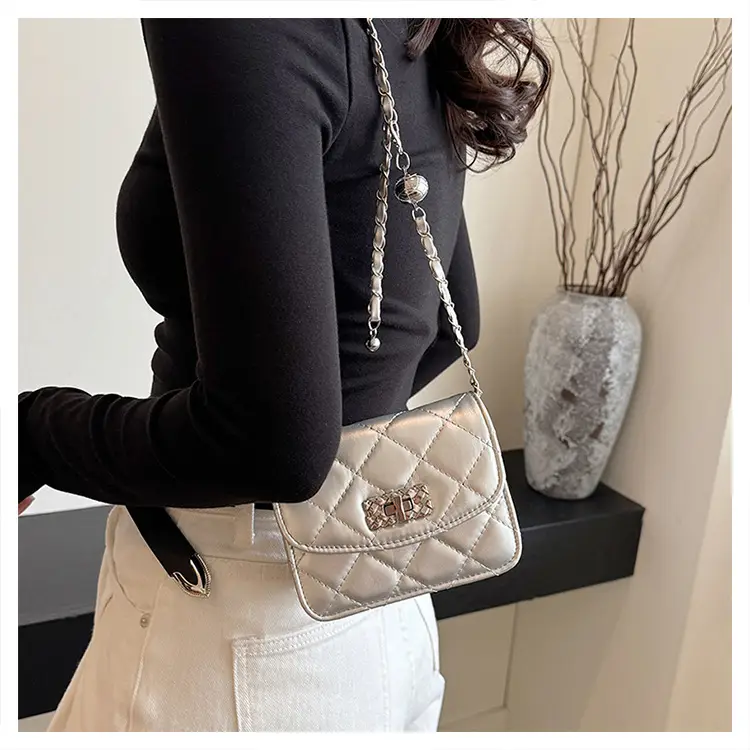 Lingge White Quilted Chain Shoulder Bag 2024 — feature 14