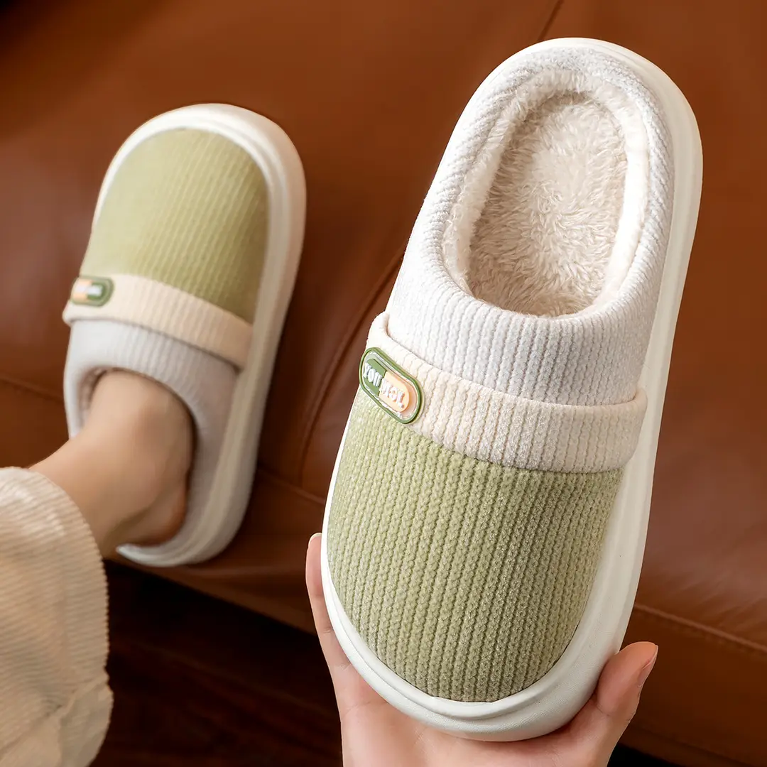 Cotton Slippers for Women, Winter 2026 New Style, Indoor Home Warm Color-Blocking Slippers for Men, Household Use for Men in Autumn and Winter - Image 6