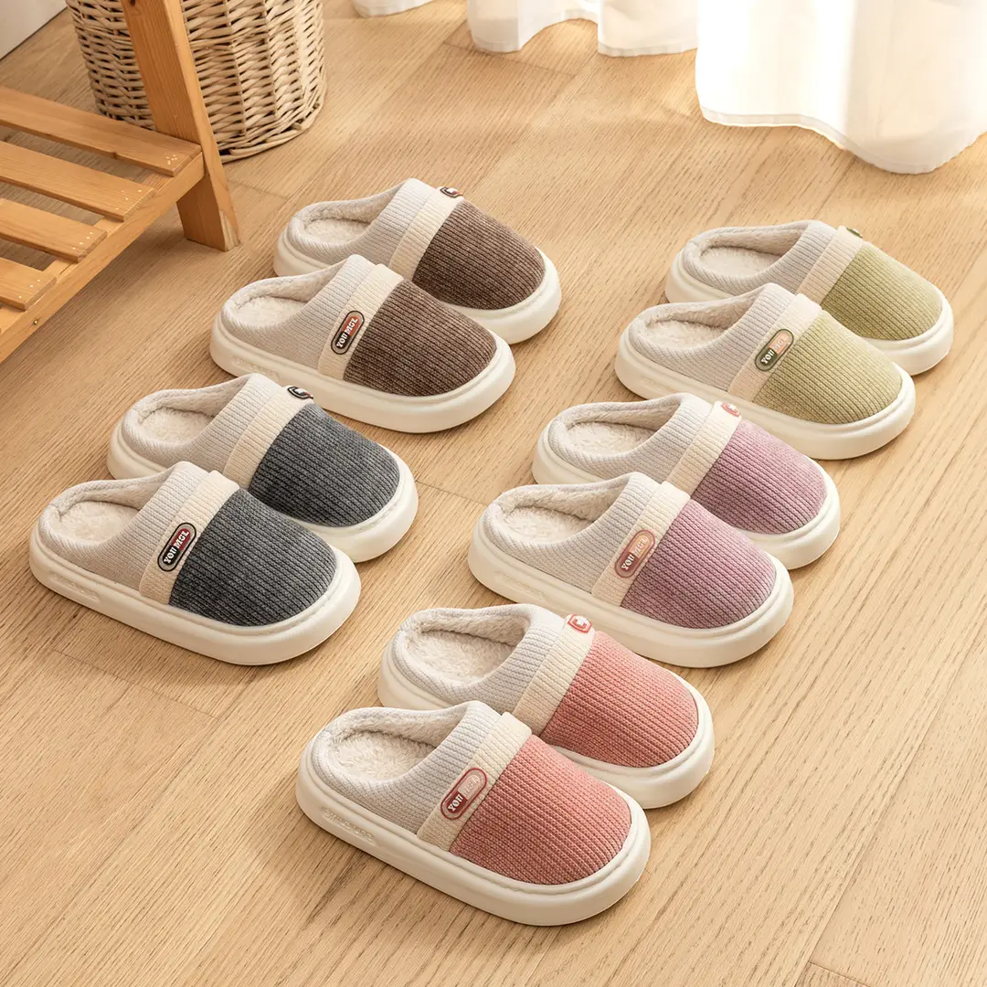 Cotton Slippers for Women, Winter 2026 New Style, Indoor Home Warm Color-Blocking Slippers for Men, Household Use for Men in Autumn and Winter - Image 9