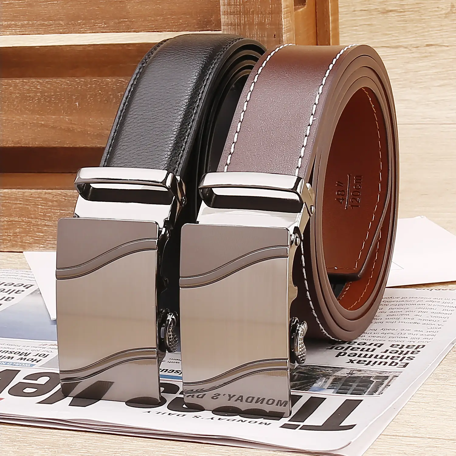 Men's Genuine Leather Belt Black Silver Buckle - Image 8