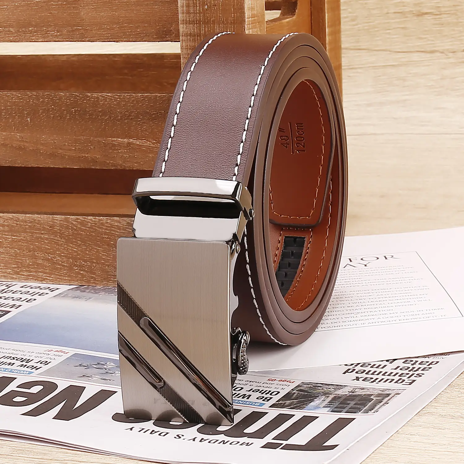 Men's Genuine Leather Belt Black Silver Buckle - Image 9