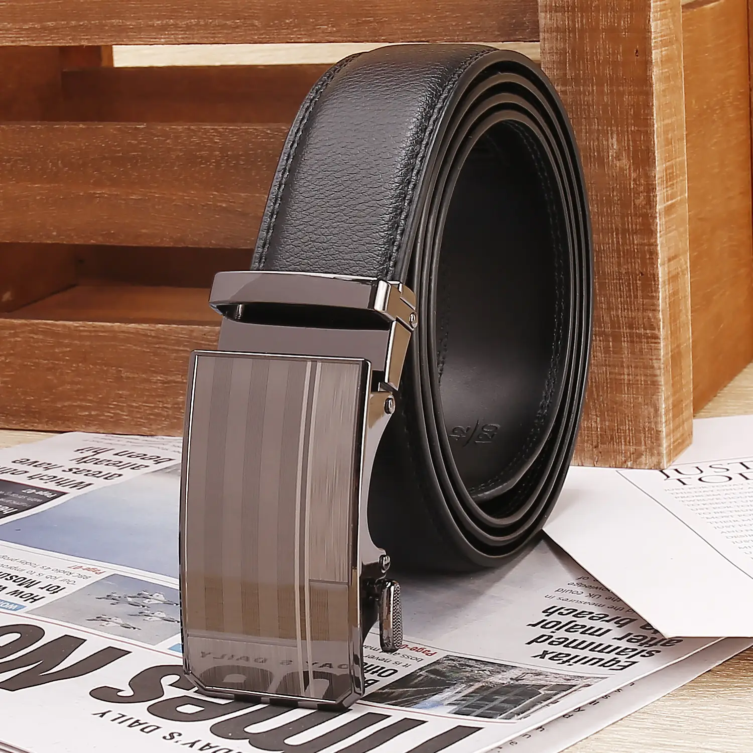 Men's Genuine Leather Belt Black Silver Buckle - Image 10