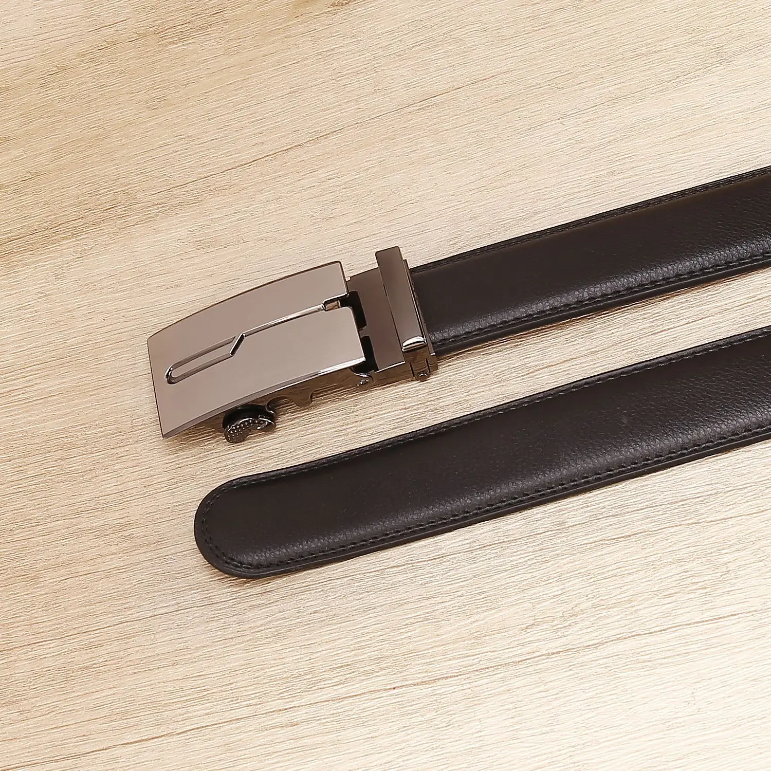 Men's Genuine Leather Belt Black Silver Buckle - Image 11