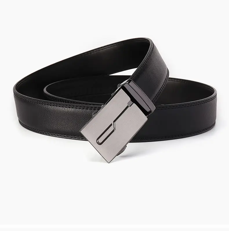 Men's Genuine Leather Belt Black Silver Buckle — feature 12