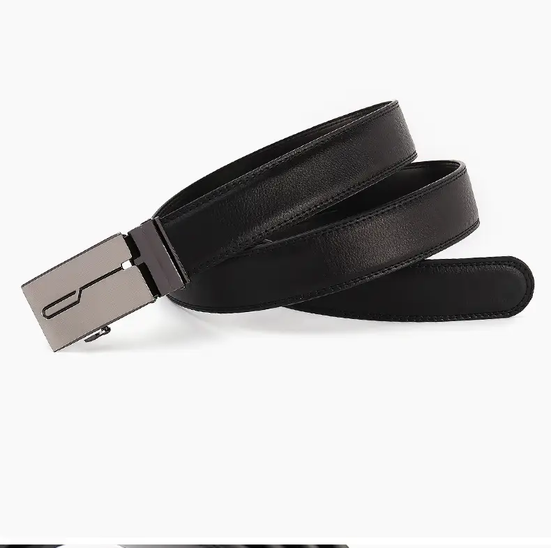 Men's Genuine Leather Belt Black Silver Buckle — feature 13
