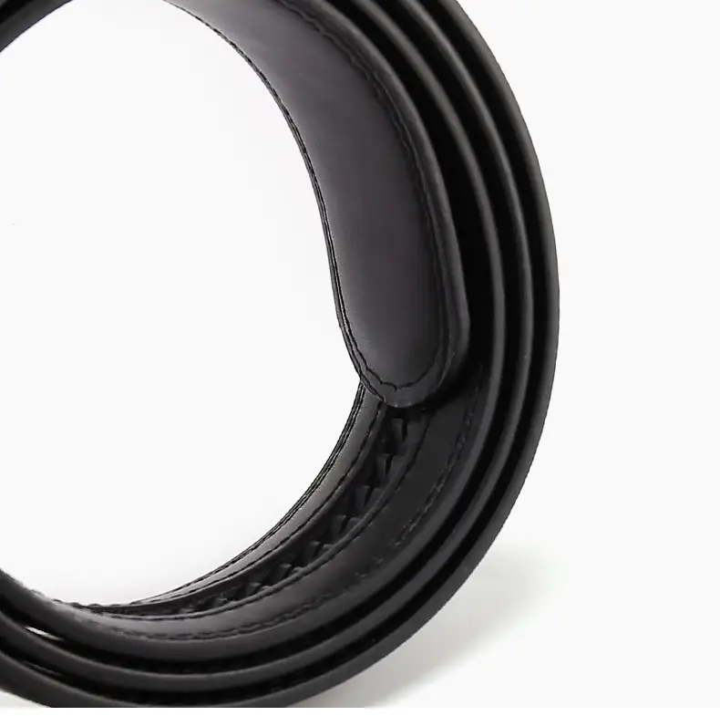 Men's Genuine Leather Belt Black Silver Buckle — feature 14