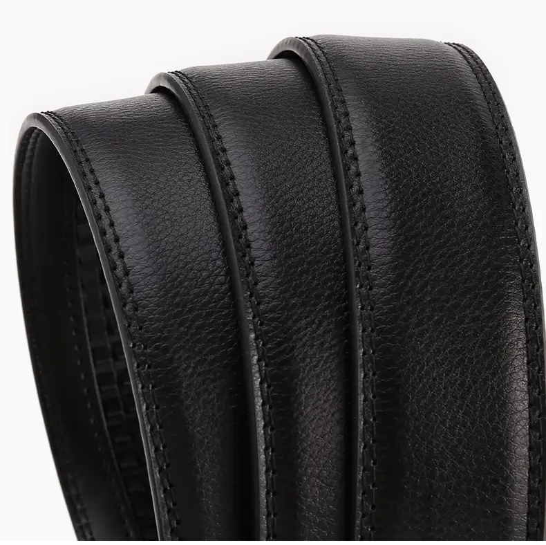 Men's Genuine Leather Belt Black Silver Buckle — feature 15