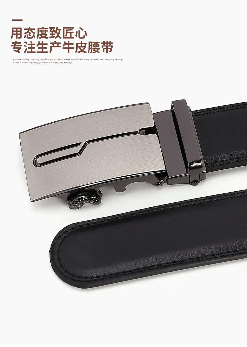 Men's Genuine Leather Belt Black Silver Buckle — feature 3