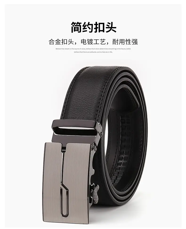 Men's Genuine Leather Belt Black Silver Buckle — feature 4