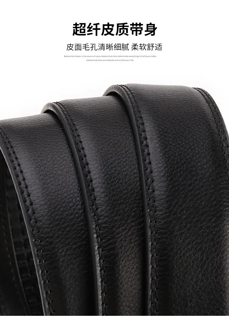 Men's Genuine Leather Belt Black Silver Buckle — feature 5