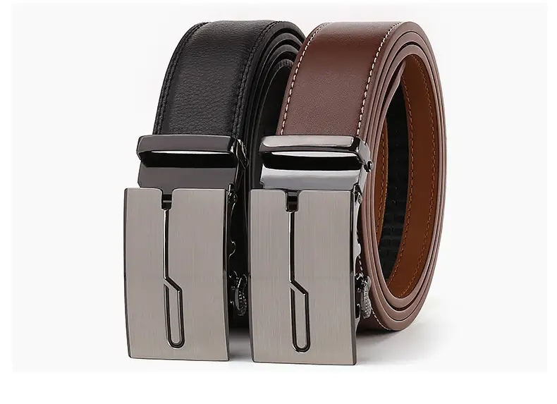 Men's Genuine Leather Belt Black Silver Buckle — feature 7