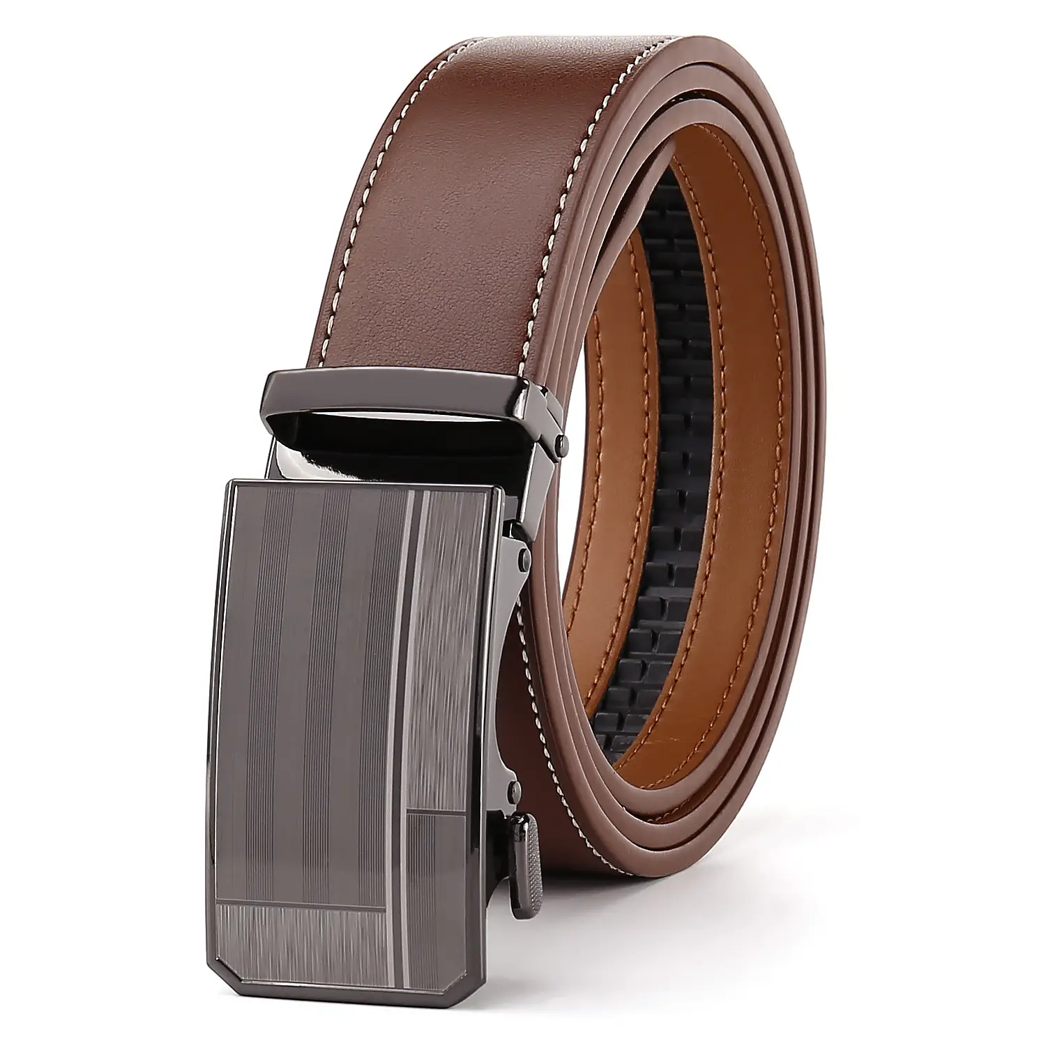 Men's Genuine Leather Belt Black Silver Buckle - Image 2