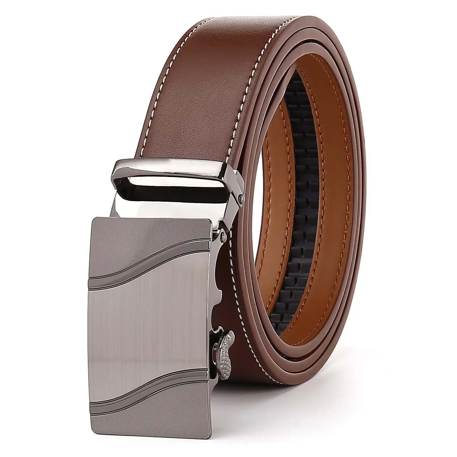 Men's Genuine Leather Belt Black Silver Buckle - Image 4