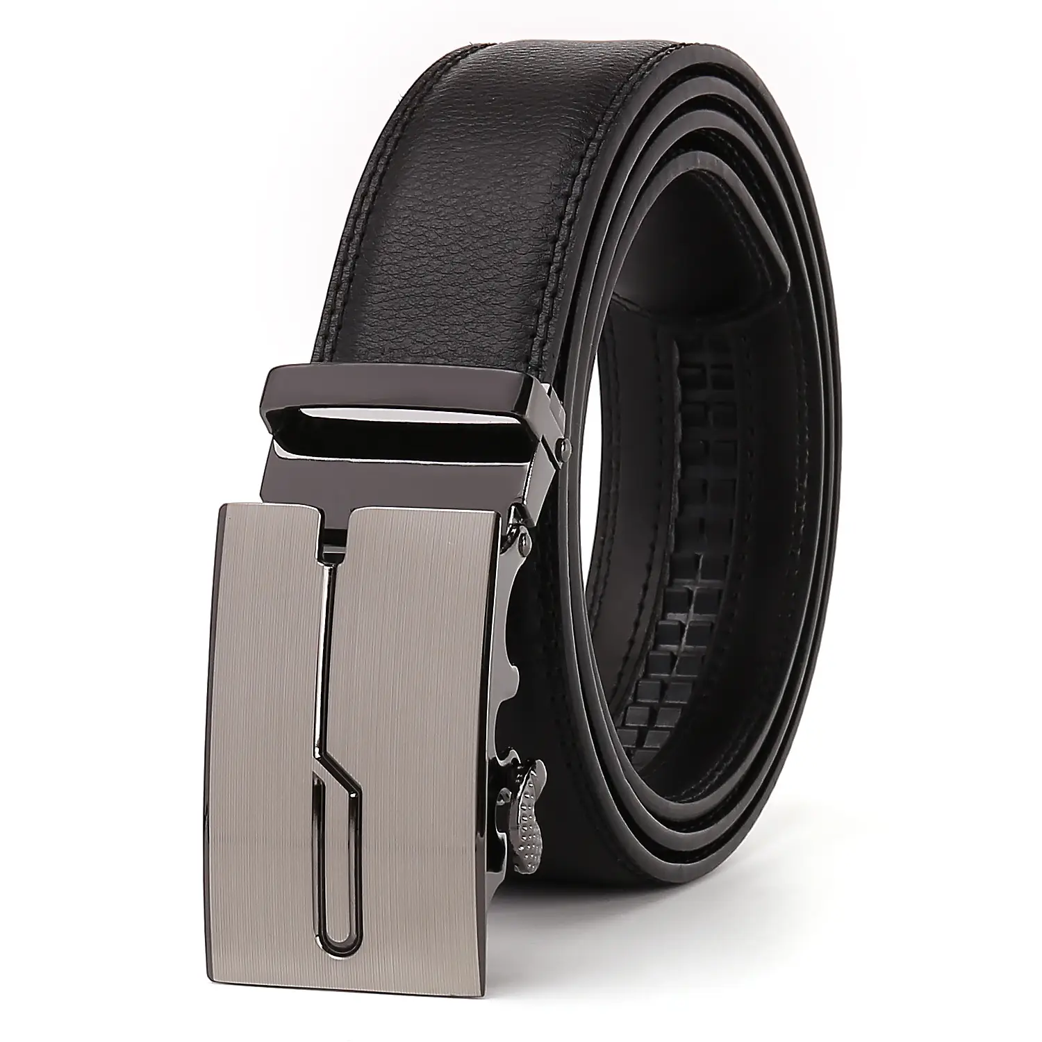 Men's Genuine Leather Belt Black Silver Buckle - Image 5