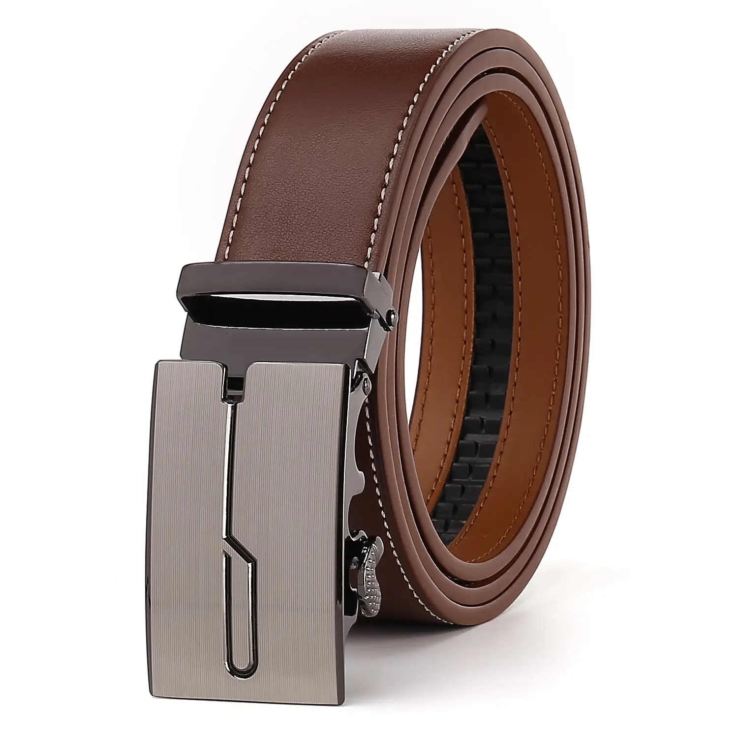 Men's Genuine Leather Belt Black Silver Buckle - Image 6