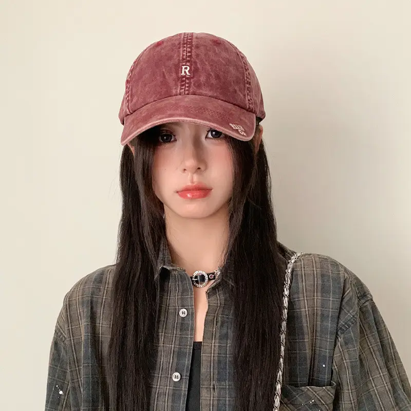 Vintage Washed Denim Cap Women's Personalized Embroidered Letter Show Face Small
