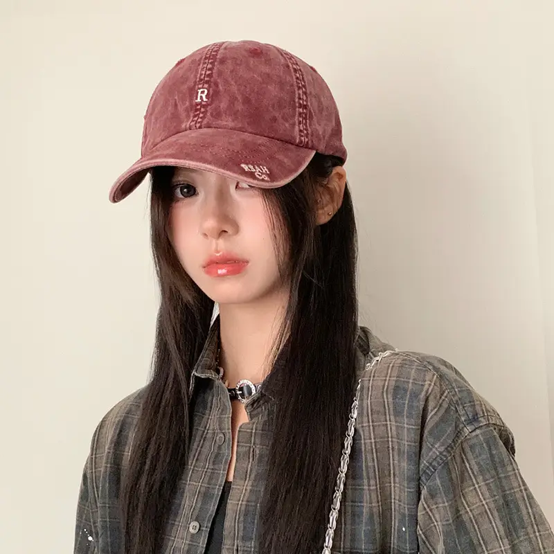 Vintage Washed Denim Cap Women's Personalized Embroidered Letter Show Face Small