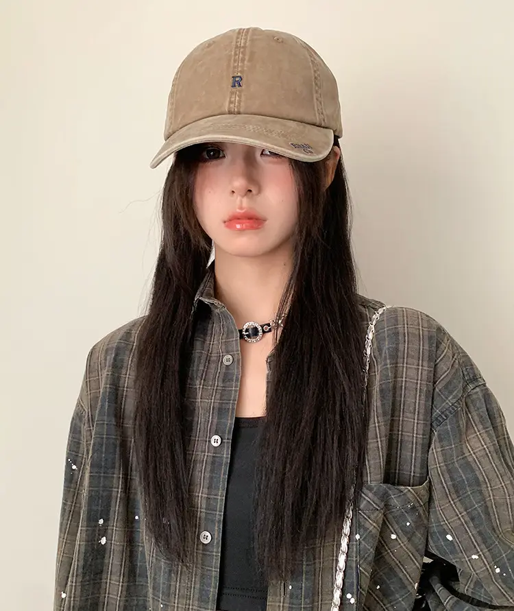 Vintage Washed Denim Cap Women's Personalized Embroidered Letter Show Face Small — feature 10