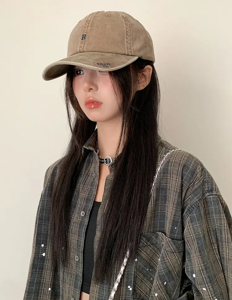 Vintage Washed Denim Cap Women's Personalized Embroidered Letter Show Face Small — feature 12