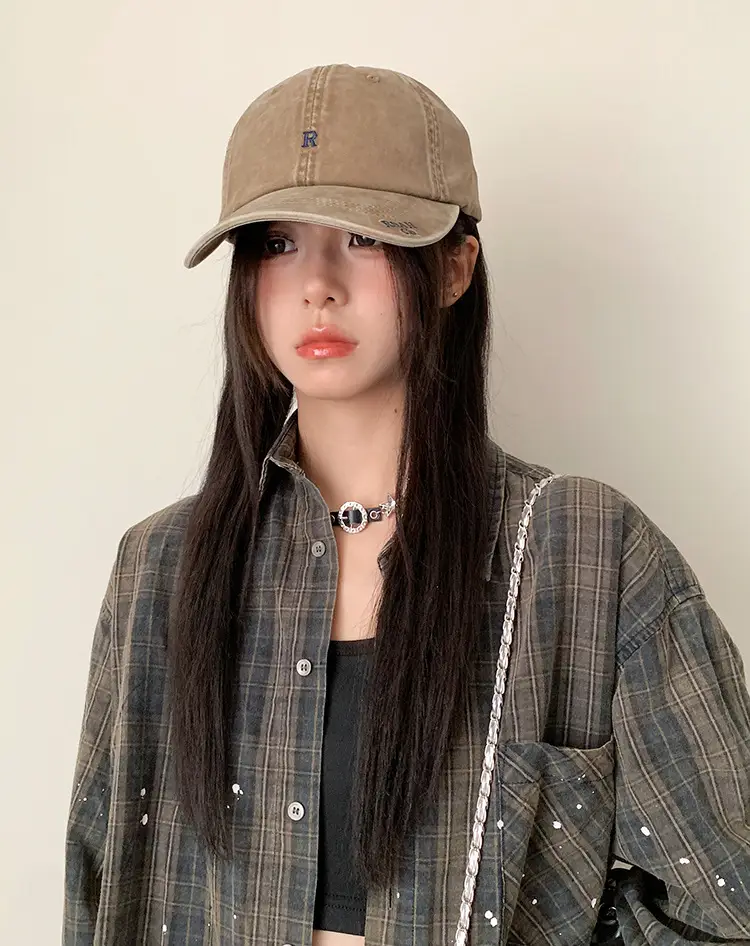 Vintage Washed Denim Cap Women's Personalized Embroidered Letter Show Face Small — feature 14