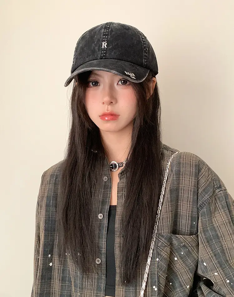 Vintage Washed Denim Cap Women's Personalized Embroidered Letter Show Face Small — feature 16