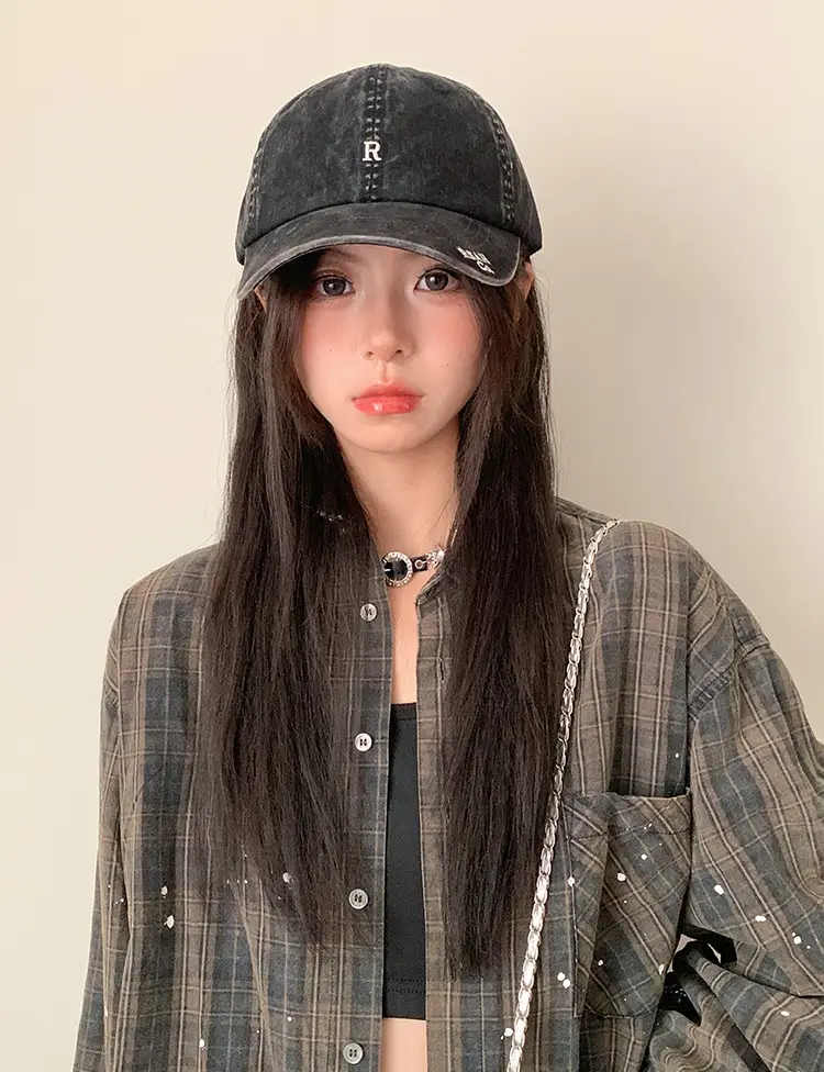 Vintage Washed Denim Cap Women's Personalized Embroidered Letter Show Face Small — feature 18