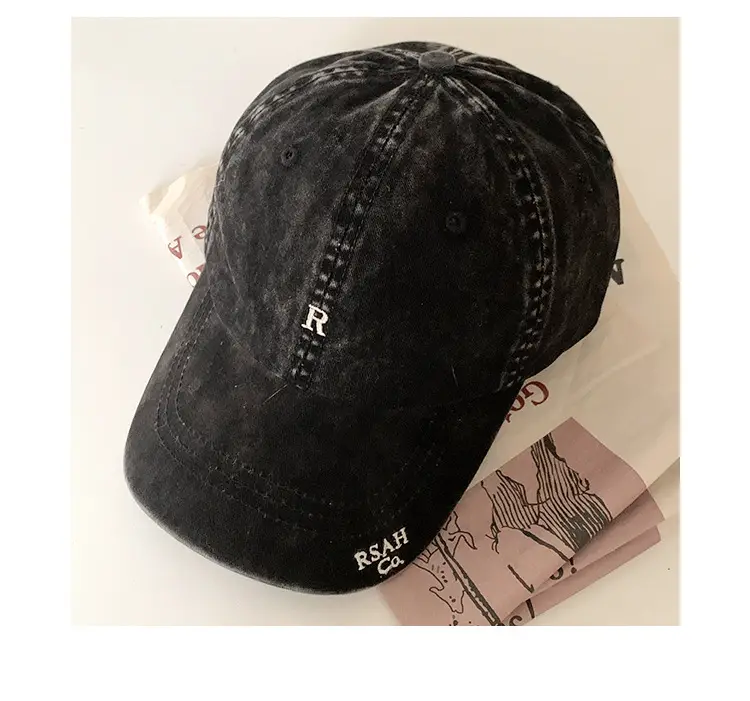 Vintage Washed Denim Cap Women's Personalized Embroidered Letter Show Face Small — feature 21