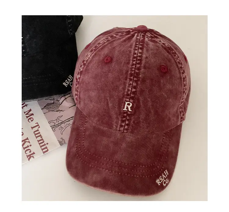 Vintage Washed Denim Cap Women's Personalized Embroidered Letter Show Face Small — feature 23