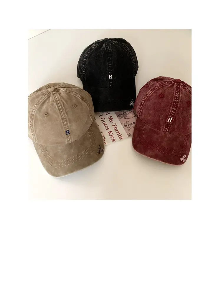 Vintage Washed Denim Cap Women's Personalized Embroidered Letter Show Face Small — feature 3