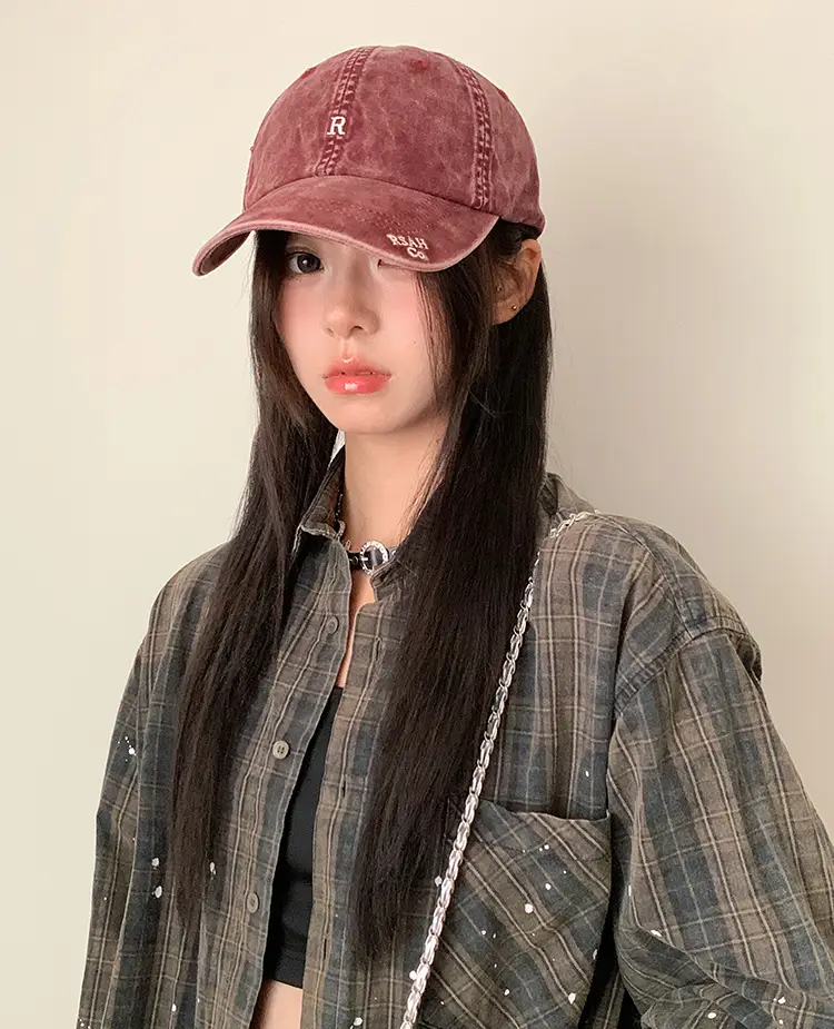 Vintage Washed Denim Cap Women's Personalized Embroidered Letter Show Face Small — feature 6