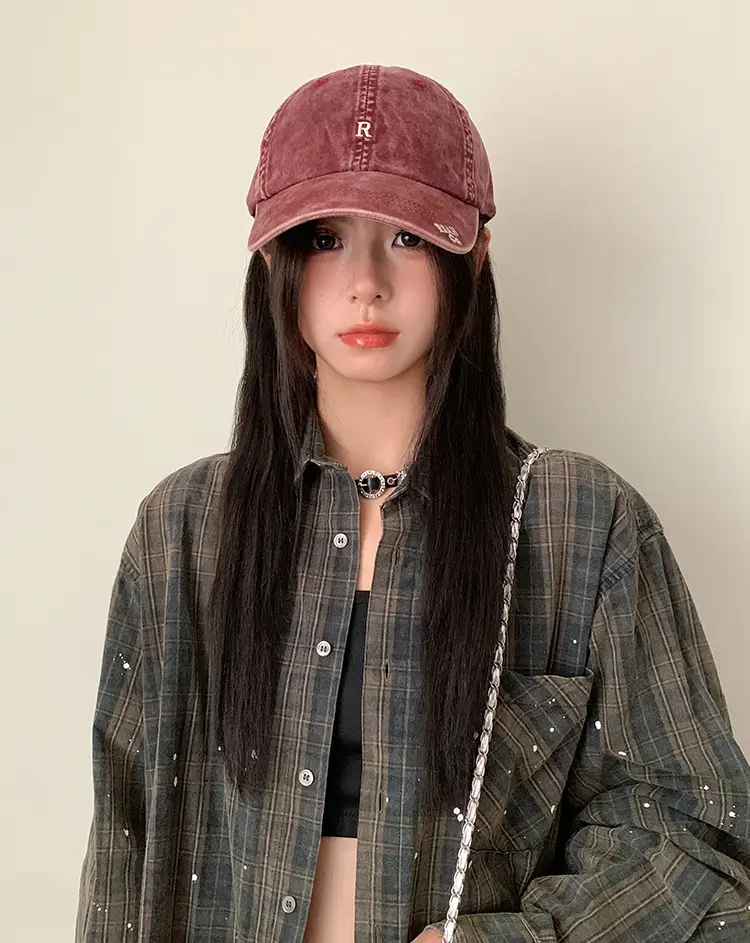 Vintage Washed Denim Cap Women's Personalized Embroidered Letter Show Face Small — feature 8