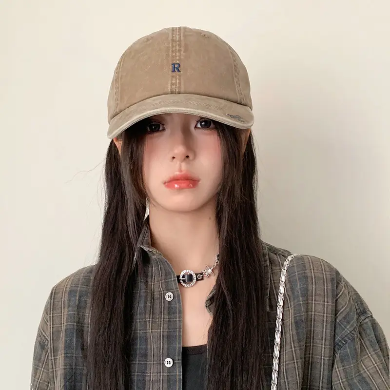 Vintage Washed Denim Cap Women's Personalized Embroidered Letter Show Face Small