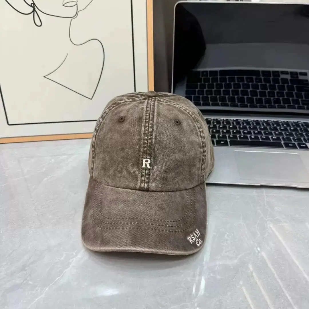 Vintage Washed Denim Cap Women's Personalized Embroidered Letter Show Face Small