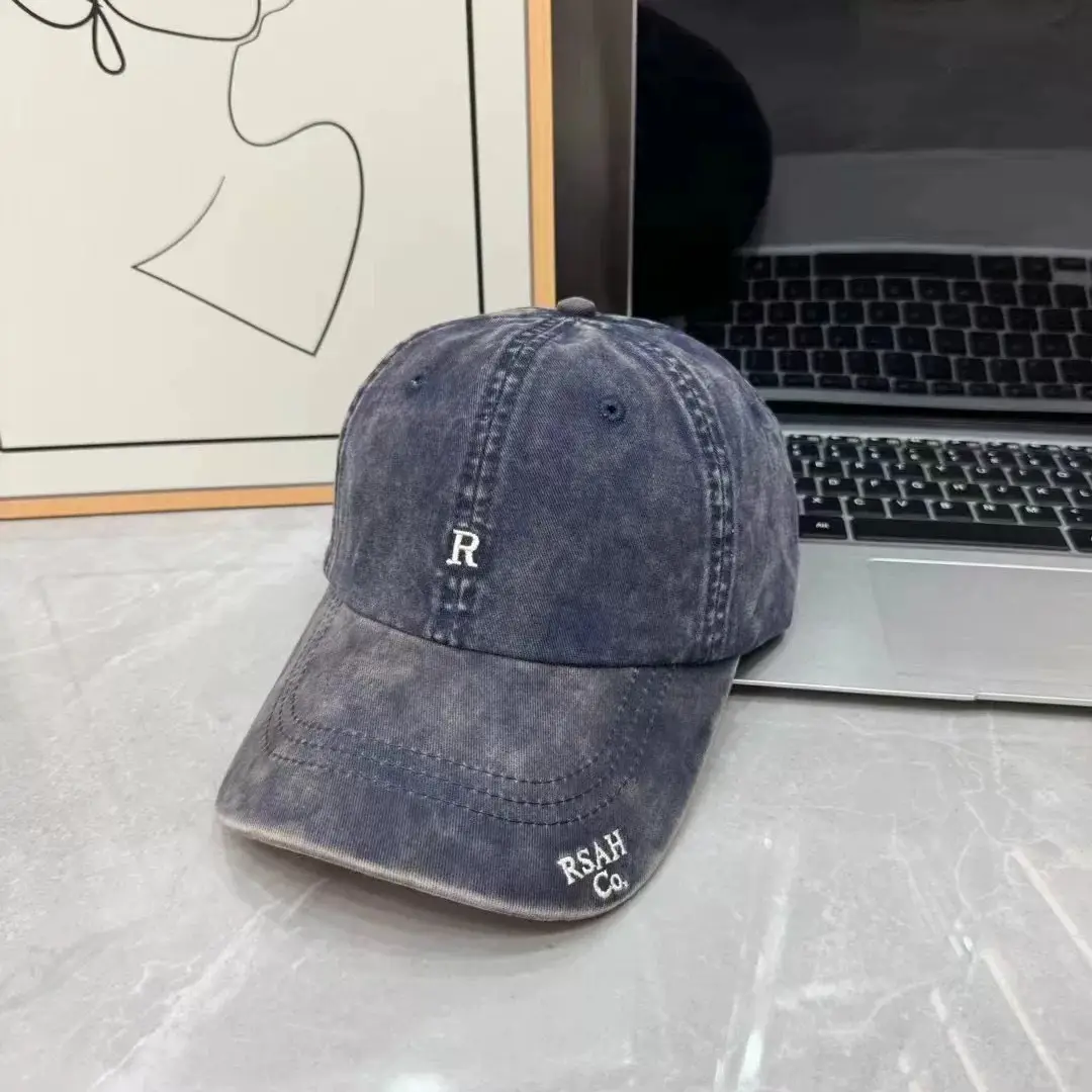 Vintage Washed Denim Cap Women's Personalized Embroidered Letter Show Face Small