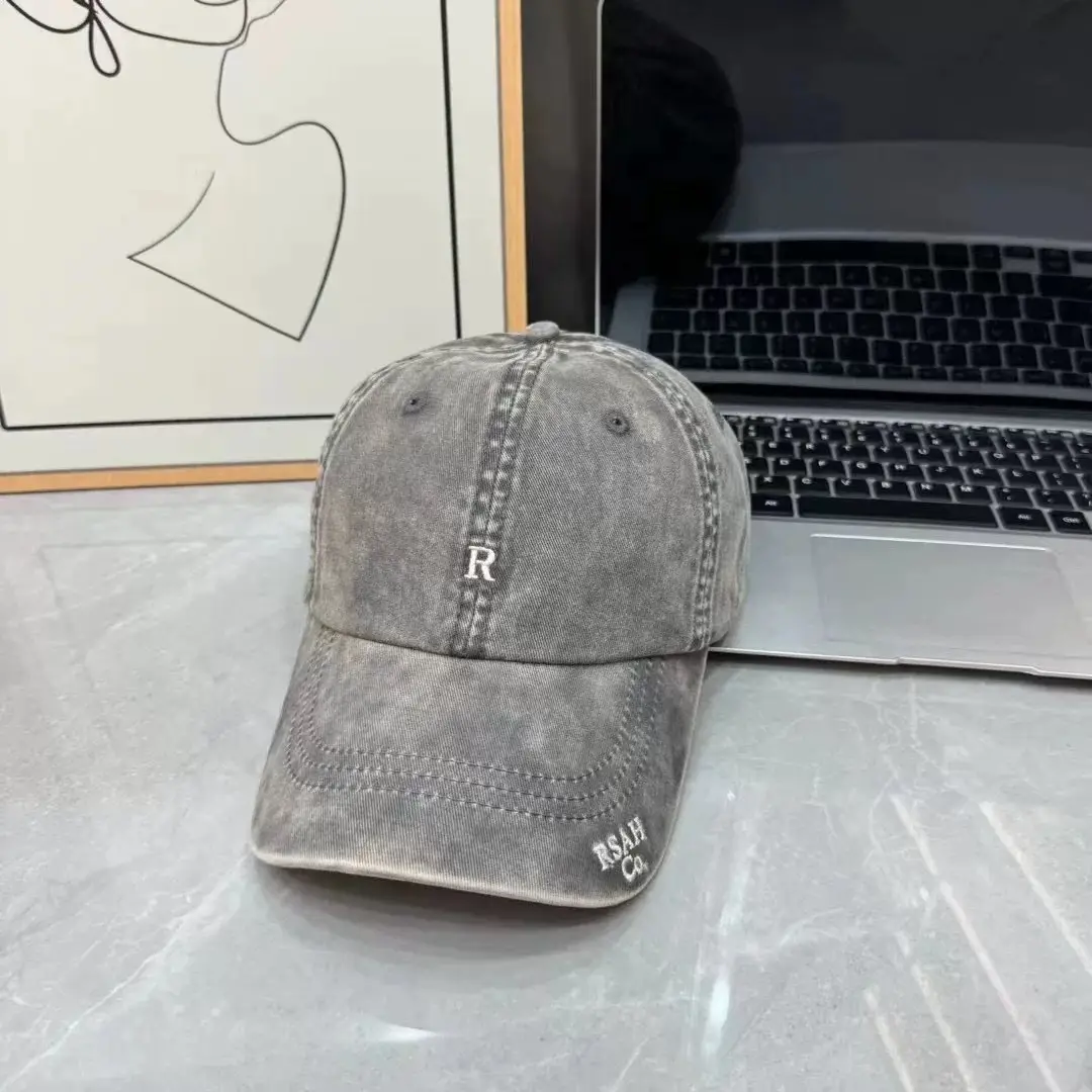 Vintage Washed Denim Cap Women's Personalized Embroidered Letter Show Face Small