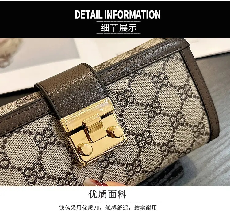 Cross-border high-end wallet women's new short multi-card three-fold buckle hand-held long wallet for hair — feature 6
