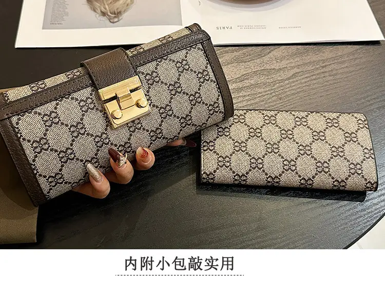 Cross-border high-end wallet women's new short multi-card three-fold buckle hand-held long wallet for hair — feature 7