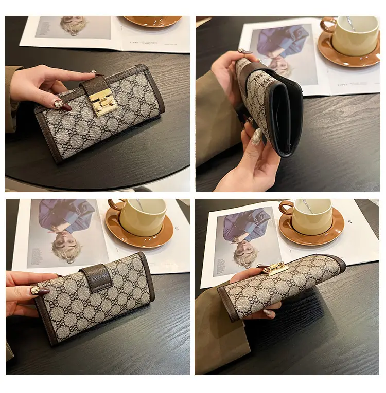 Cross-border high-end wallet women's new short multi-card three-fold buckle hand-held long wallet for hair — feature 9
