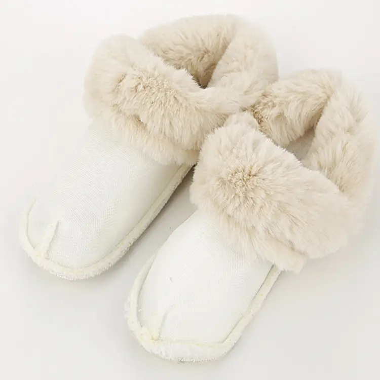 Women's Fleece Lined Cotton Slippers White with Rhinestones