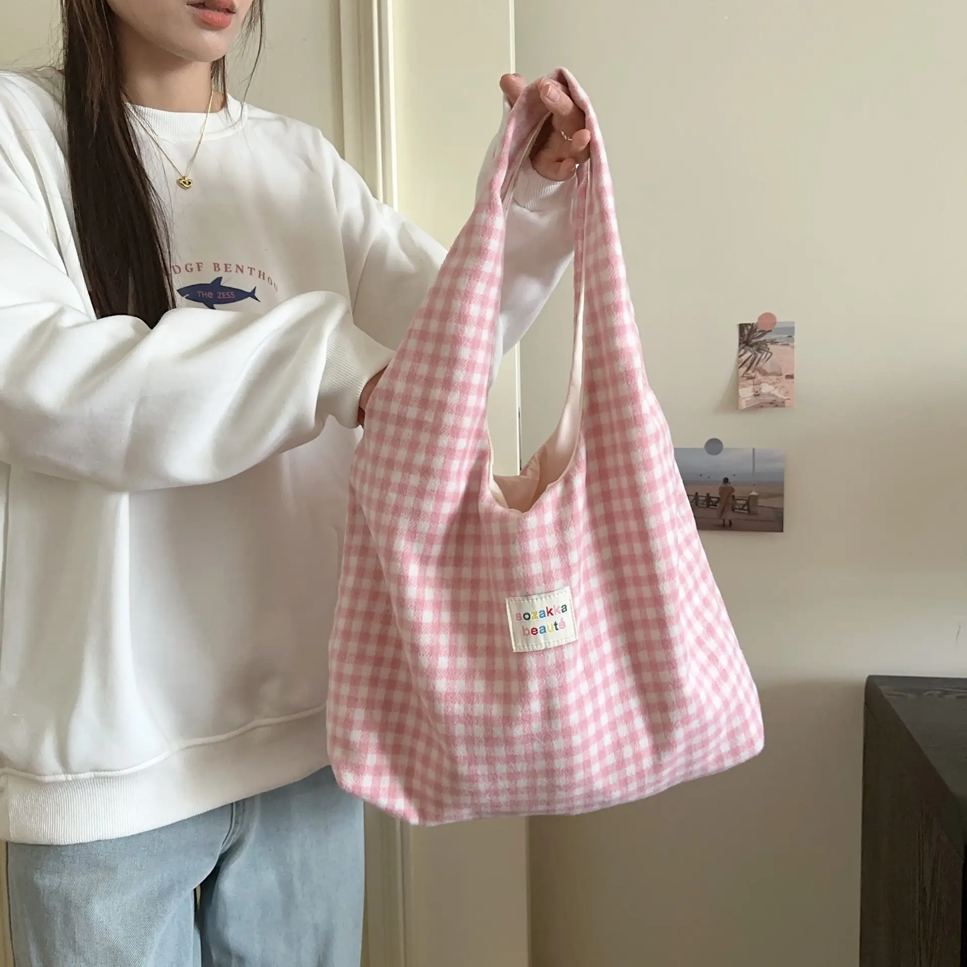 Korean Style Plaid Wool Vest Bag for Women - Image 5