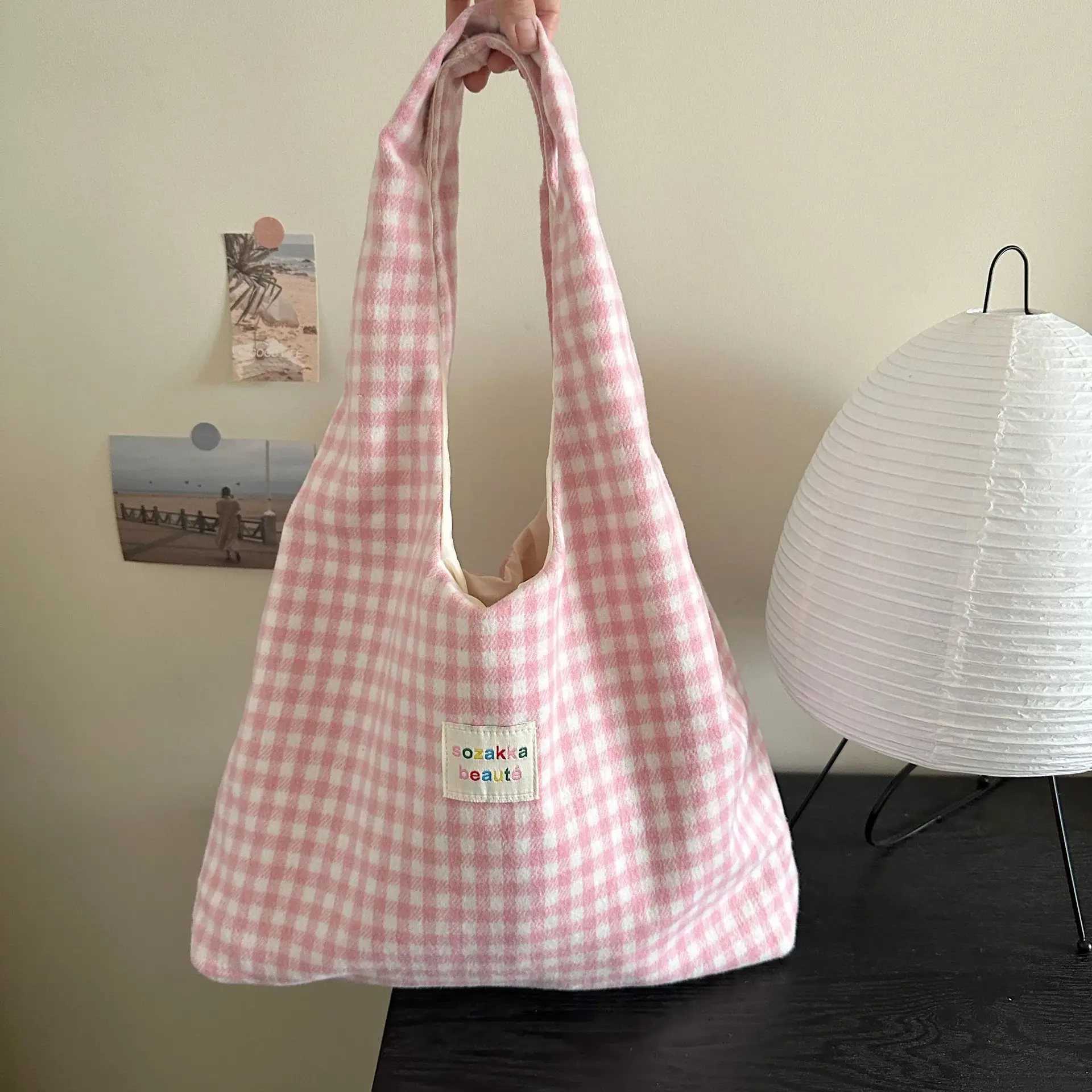 Korean Style Plaid Wool Vest Bag for Women - Image 2