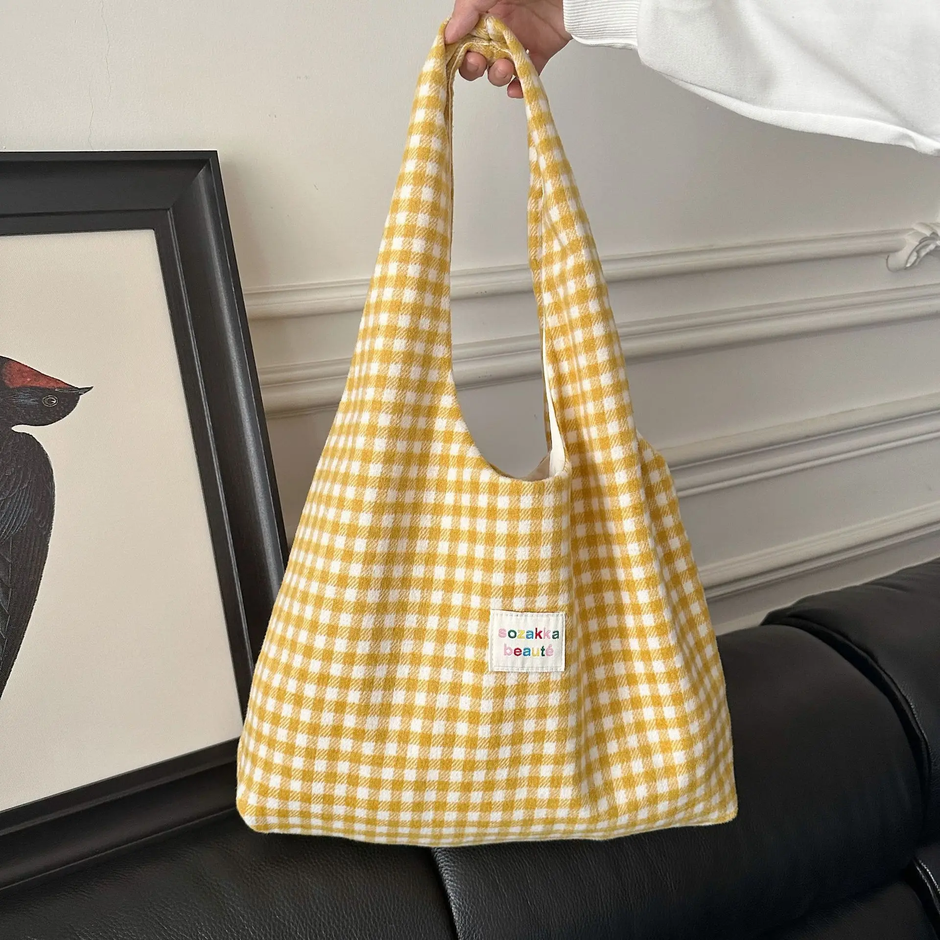 Korean Style Plaid Wool Vest Bag for Women - Image 3