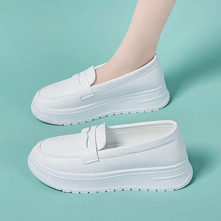 All White Medical Nurses Shoes Women's Soft-soled Breathable Thick-soled Non-slip Long-standing Non-tiring Leather White Shoes for Work - Image 3