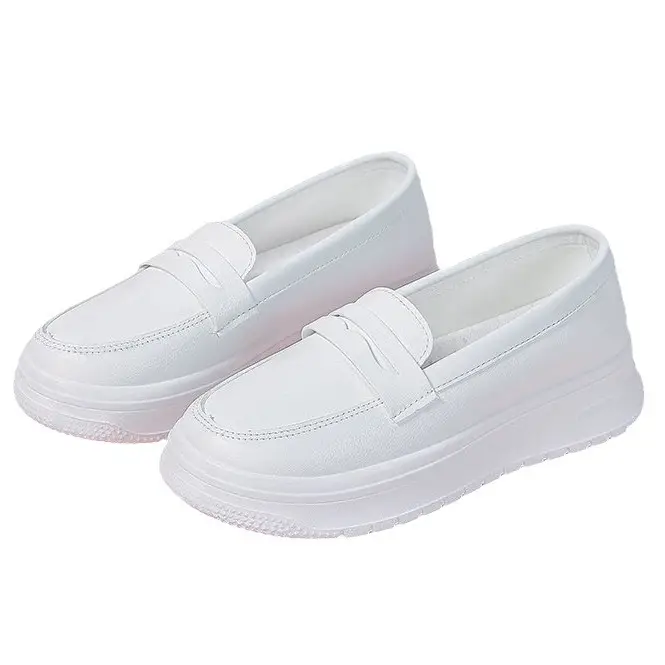 All White Medical Nurses Shoes Women's Soft-soled Breathable Thick-soled Non-slip Long-standing Non-tiring Leather White Shoes for Work - Image 5